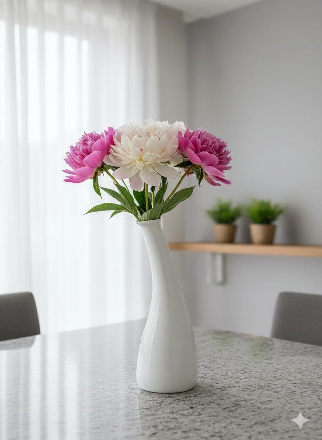 Caffeine Ceramic Handmade White Matte Flower vase (Set of 1) - Image 1